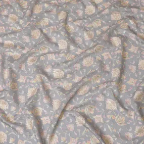 Grey Premium pure cotton silk fabric with multicolor embroidery in floral design-D16864