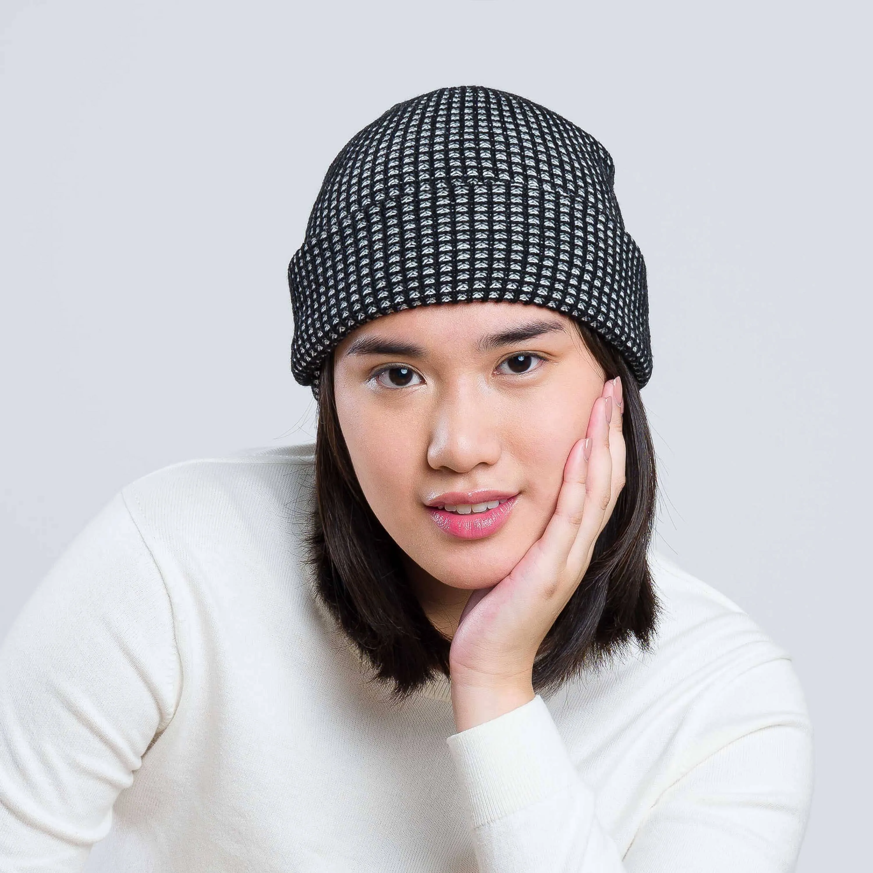 Grid Knit Beanie - Wine Red