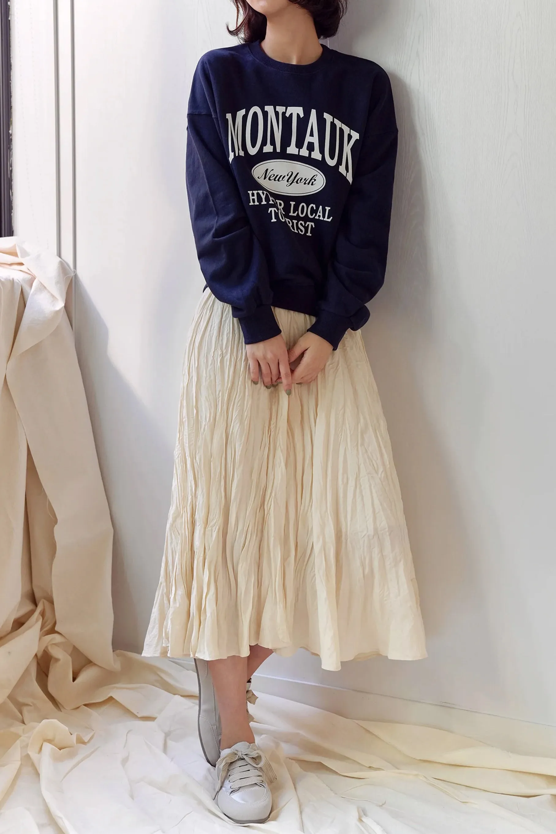 Gwen Wrinkle Skirt, Cream