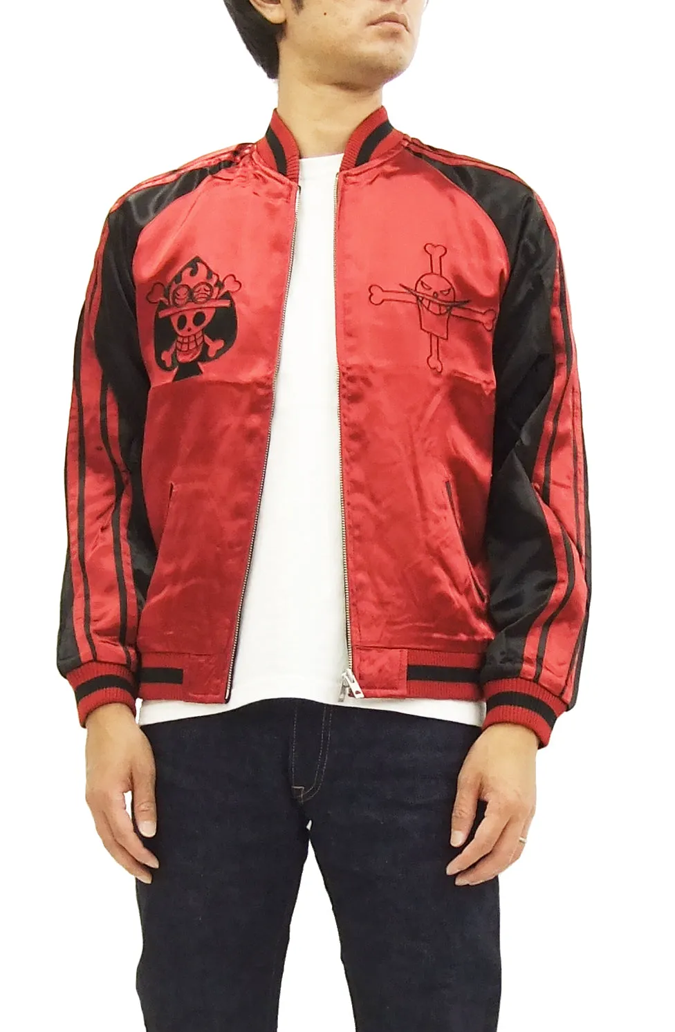 Hanatabi Gakudan Men's Japanese Souvenir Jacket Japanese ONE PIECE Sukajan Script OPSJ-002 Red