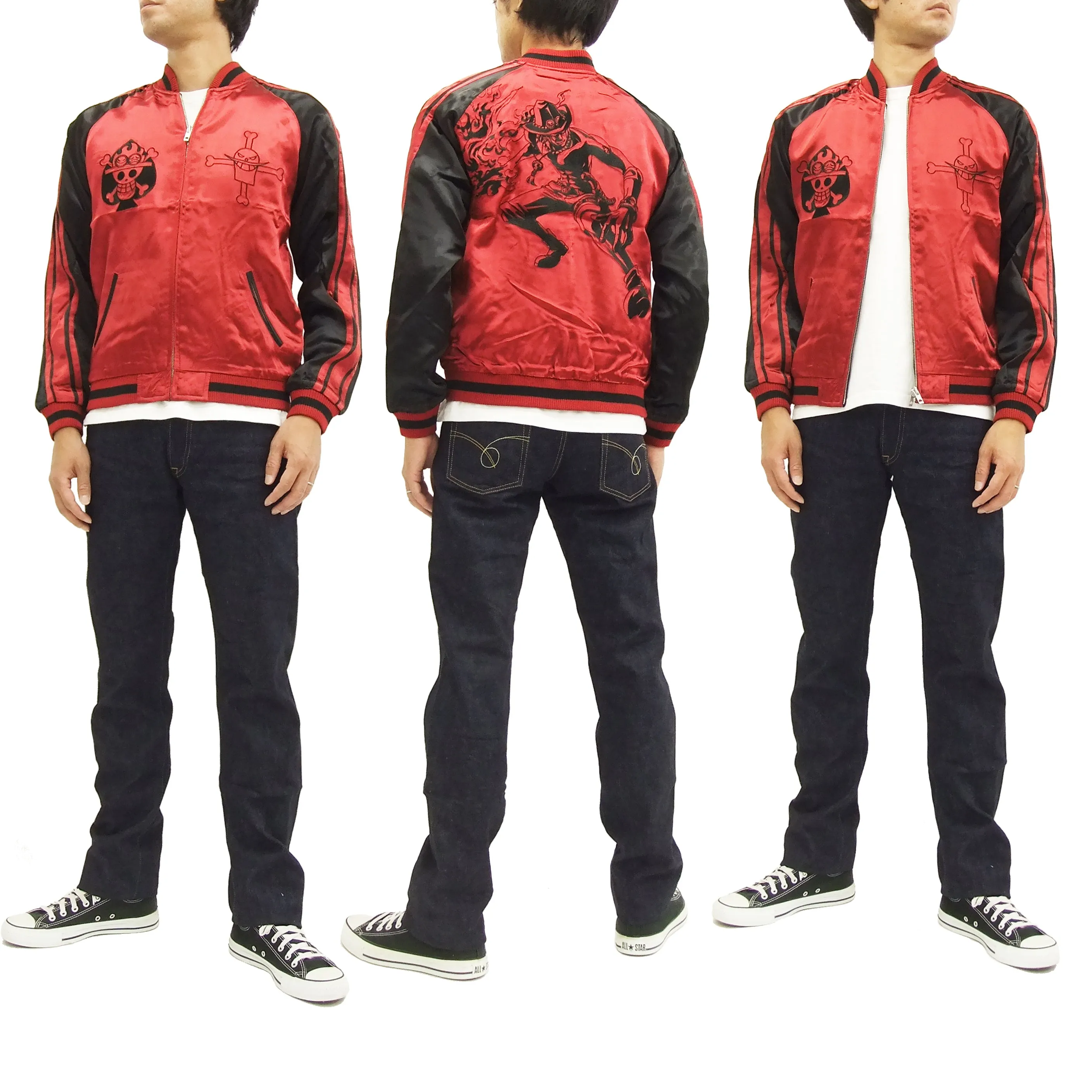 Hanatabi Gakudan Men's Japanese Souvenir Jacket Japanese ONE PIECE Sukajan Script OPSJ-002 Red