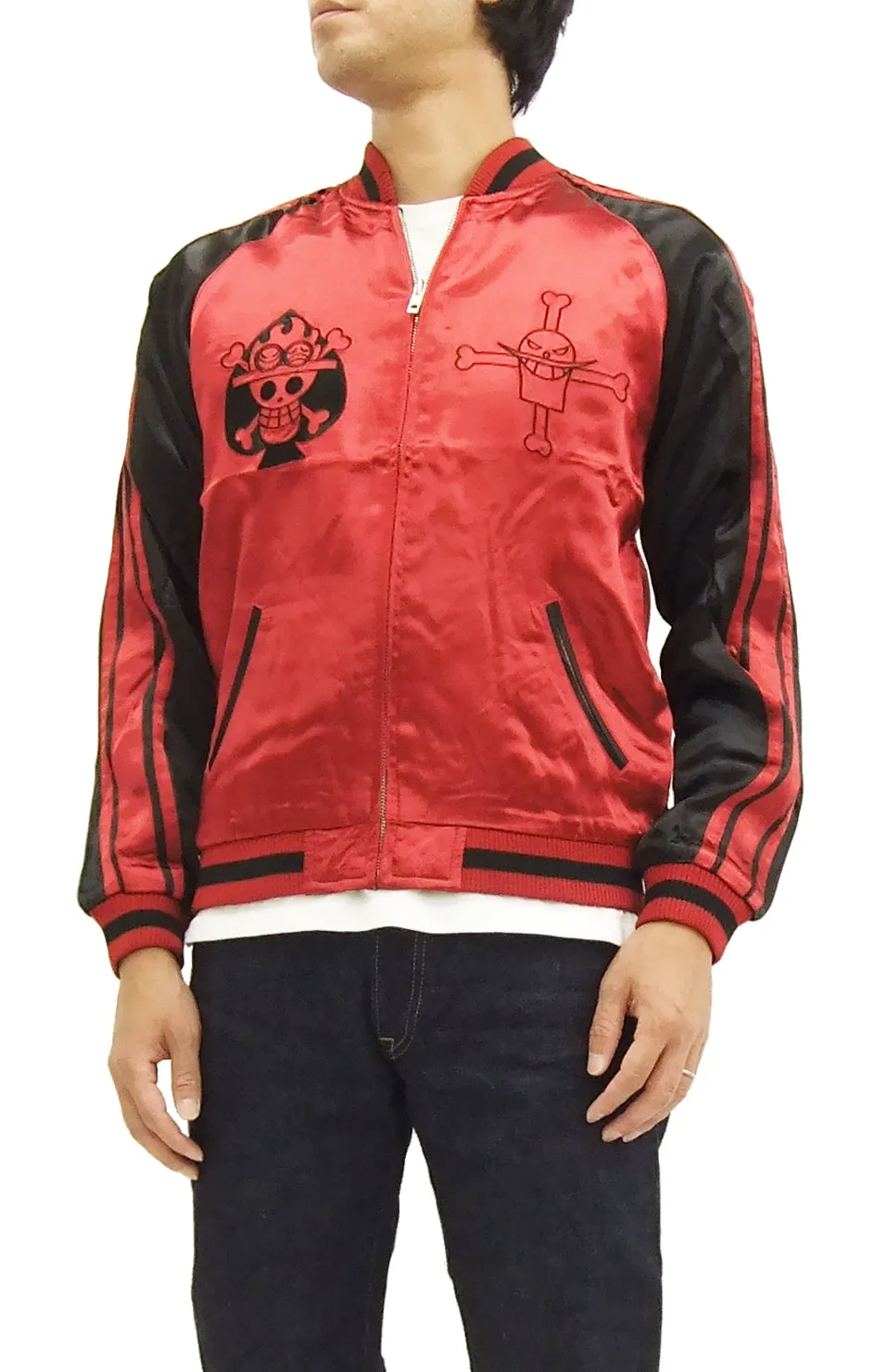 Hanatabi Gakudan Men's Japanese Souvenir Jacket Japanese ONE PIECE Sukajan Script OPSJ-002 Red