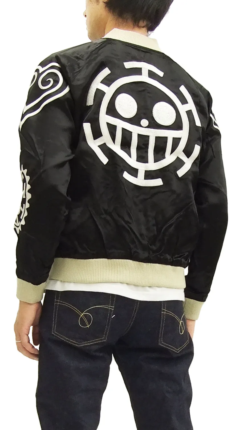 Hanatabi Gakudan Men's Japanese Souvenir Jacket Japanese ONE PIECE Sukajan Script OPSJ-003 Black