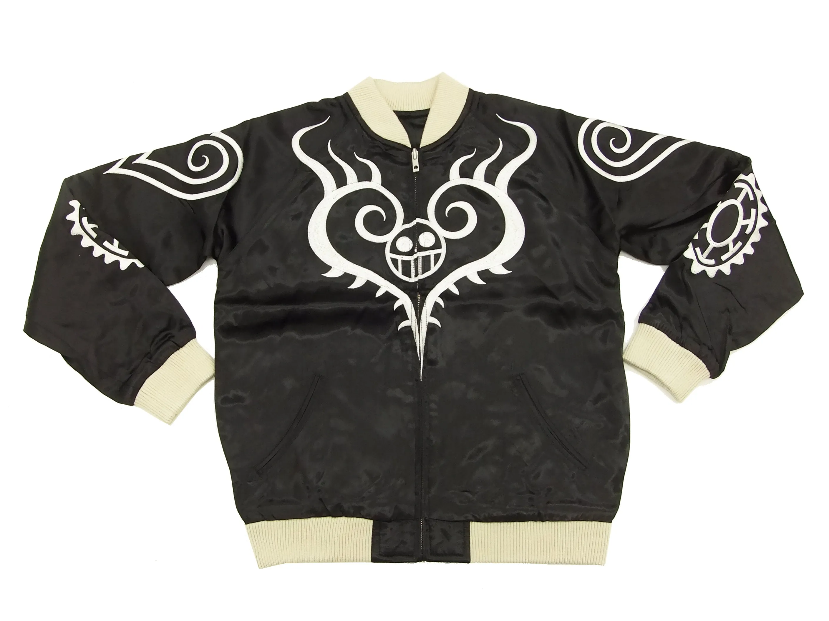 Hanatabi Gakudan Men's Japanese Souvenir Jacket Japanese ONE PIECE Sukajan Script OPSJ-003 Black