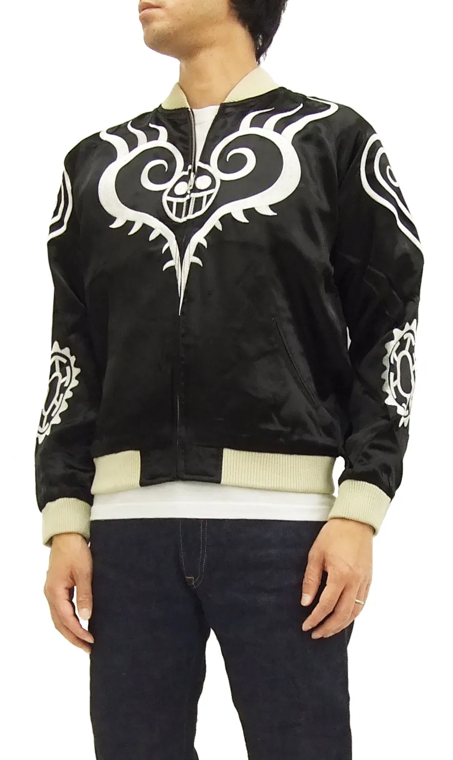 Hanatabi Gakudan Men's Japanese Souvenir Jacket Japanese ONE PIECE Sukajan Script OPSJ-003 Black