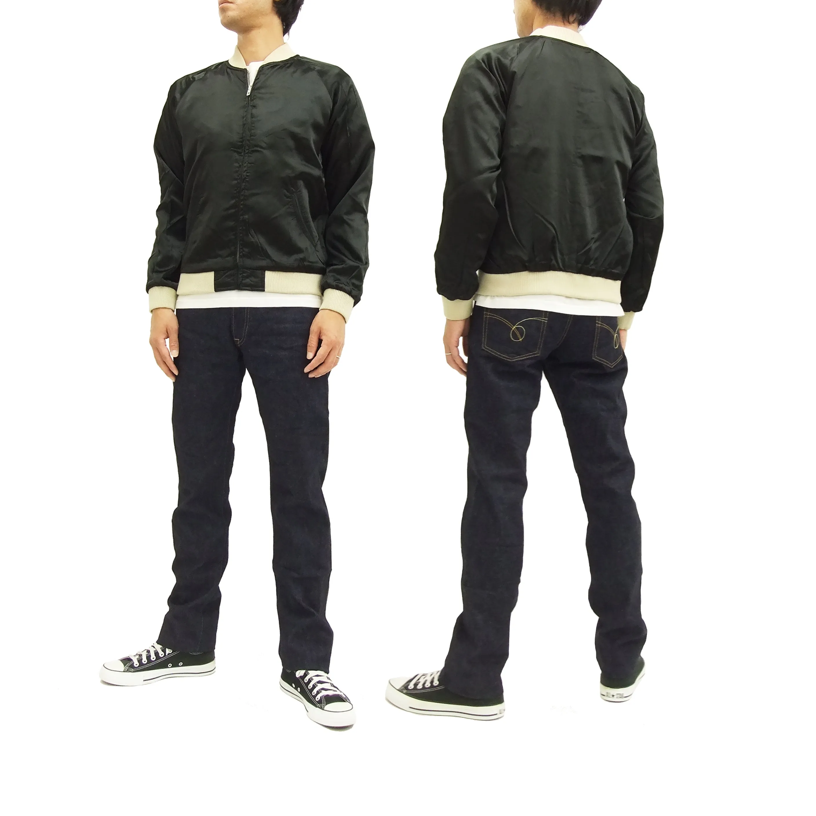 Hanatabi Gakudan Men's Japanese Souvenir Jacket Japanese ONE PIECE Sukajan Script OPSJ-003 Black