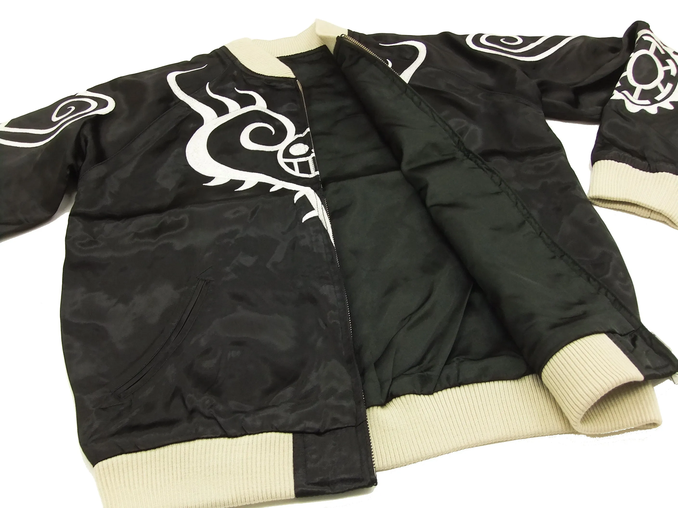 Hanatabi Gakudan Men's Japanese Souvenir Jacket Japanese ONE PIECE Sukajan Script OPSJ-003 Black