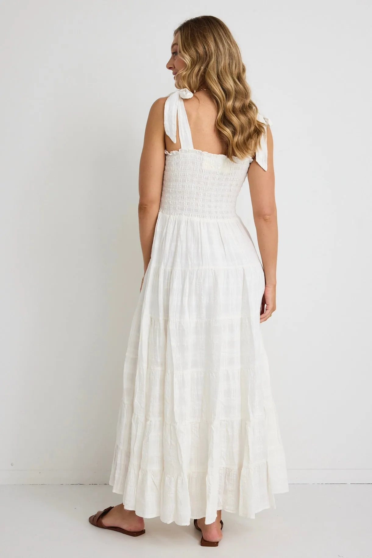 Isabella White Texture Strappy Tiered Maxi Dress
