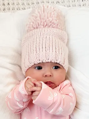 Jumbo Pom Knit Hat, Baby Pink