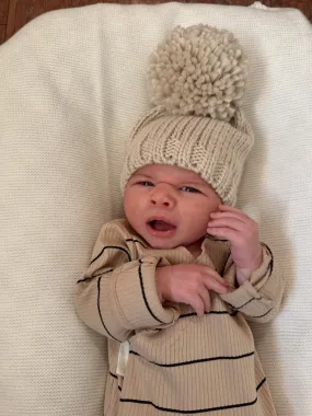 Jumbo Pom Knit Hat, Oat