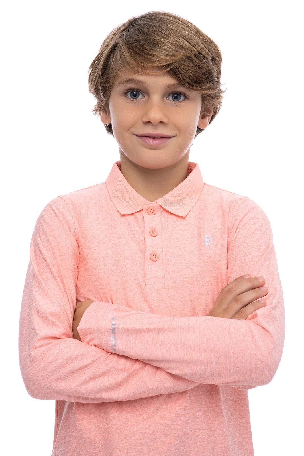 Kid's Erodym Long Sleeve Golf Polo | Coral Rush Heather