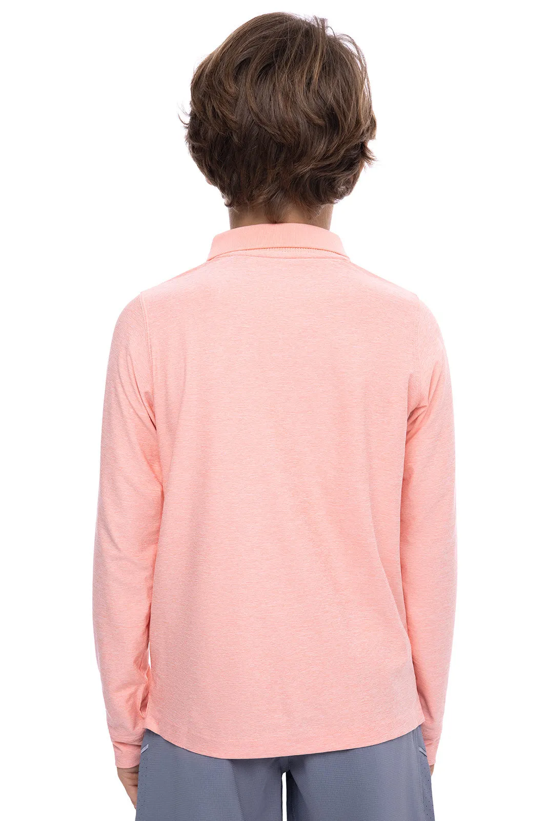 Kid's Erodym Long Sleeve Golf Polo | Coral Rush Heather