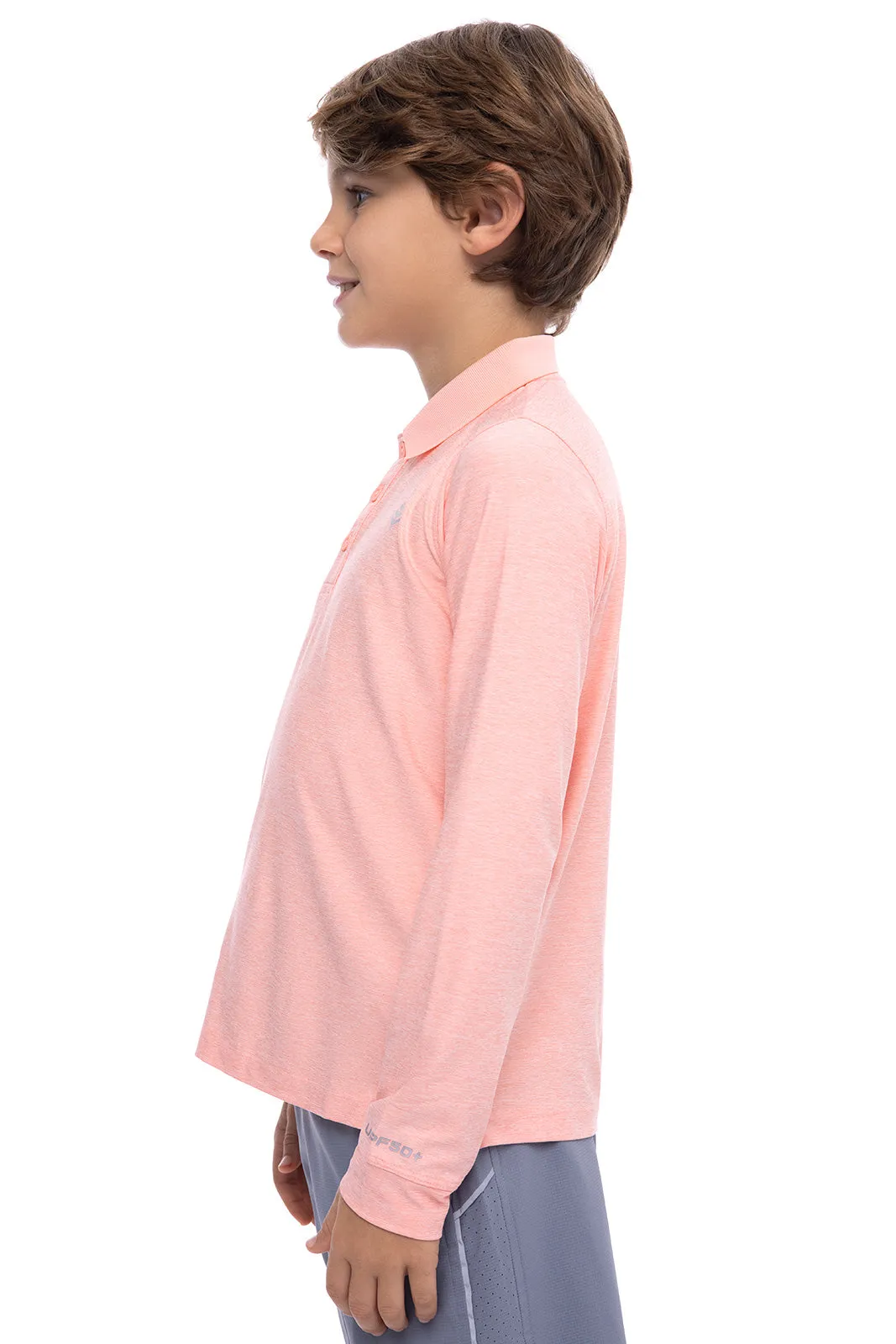 Kid's Erodym Long Sleeve Golf Polo | Coral Rush Heather