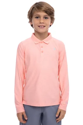 Kid's Erodym Long Sleeve Golf Polo | Coral Rush Heather