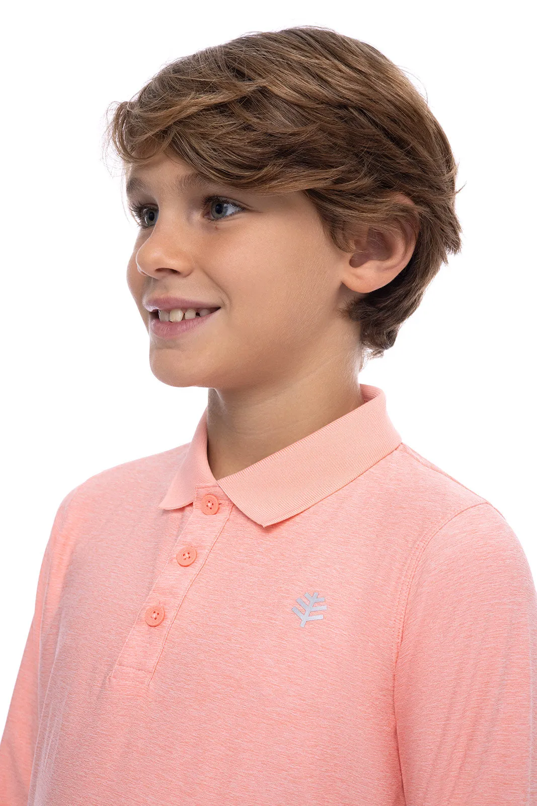 Kid's Erodym Long Sleeve Golf Polo | Coral Rush Heather