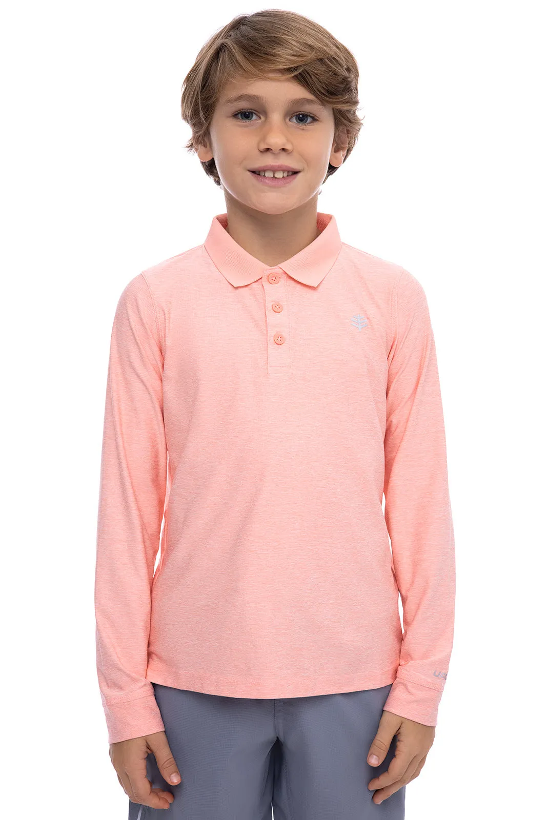 Kid's Erodym Long Sleeve Golf Polo | Coral Rush Heather