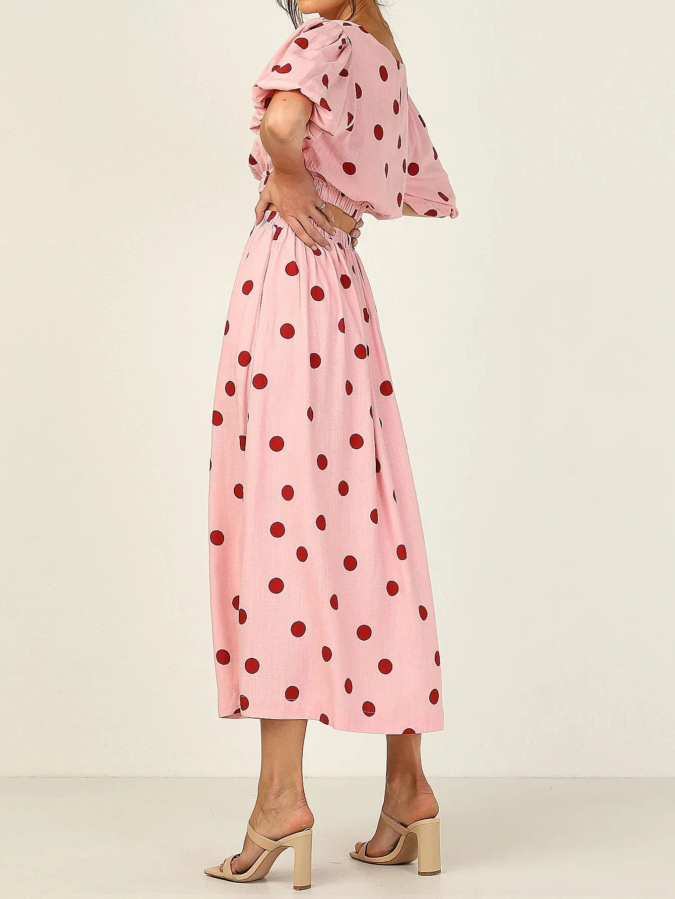 KittenAlarm - Women 2pcs Print High Waist Dress set ( short sleeve   high waist skirt )