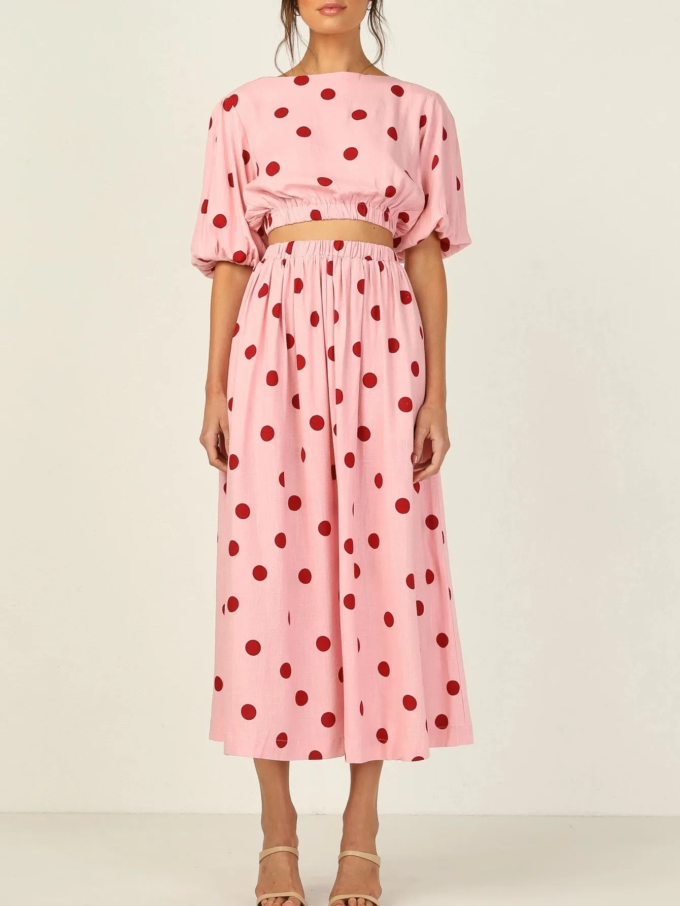 KittenAlarm - Women 2pcs Print High Waist Dress set ( short sleeve   high waist skirt )