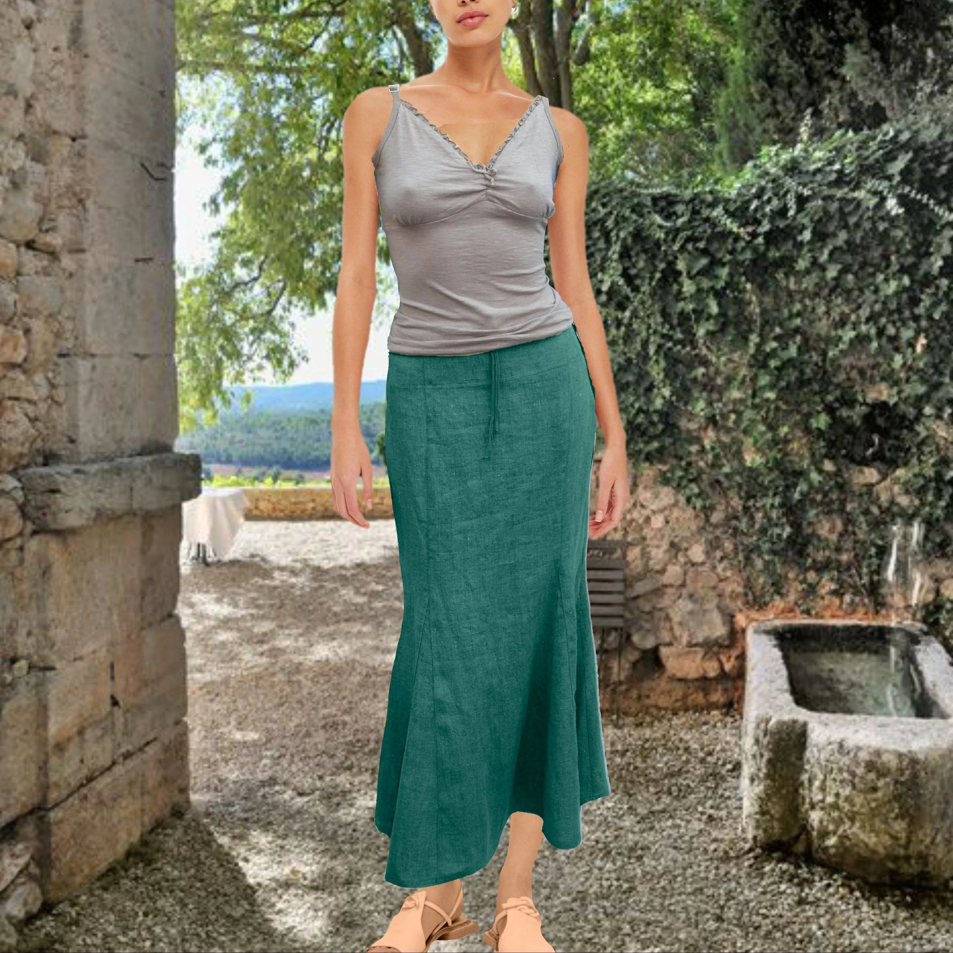 lange linnen A-lijn rok / organic linen A-line maxi skirt