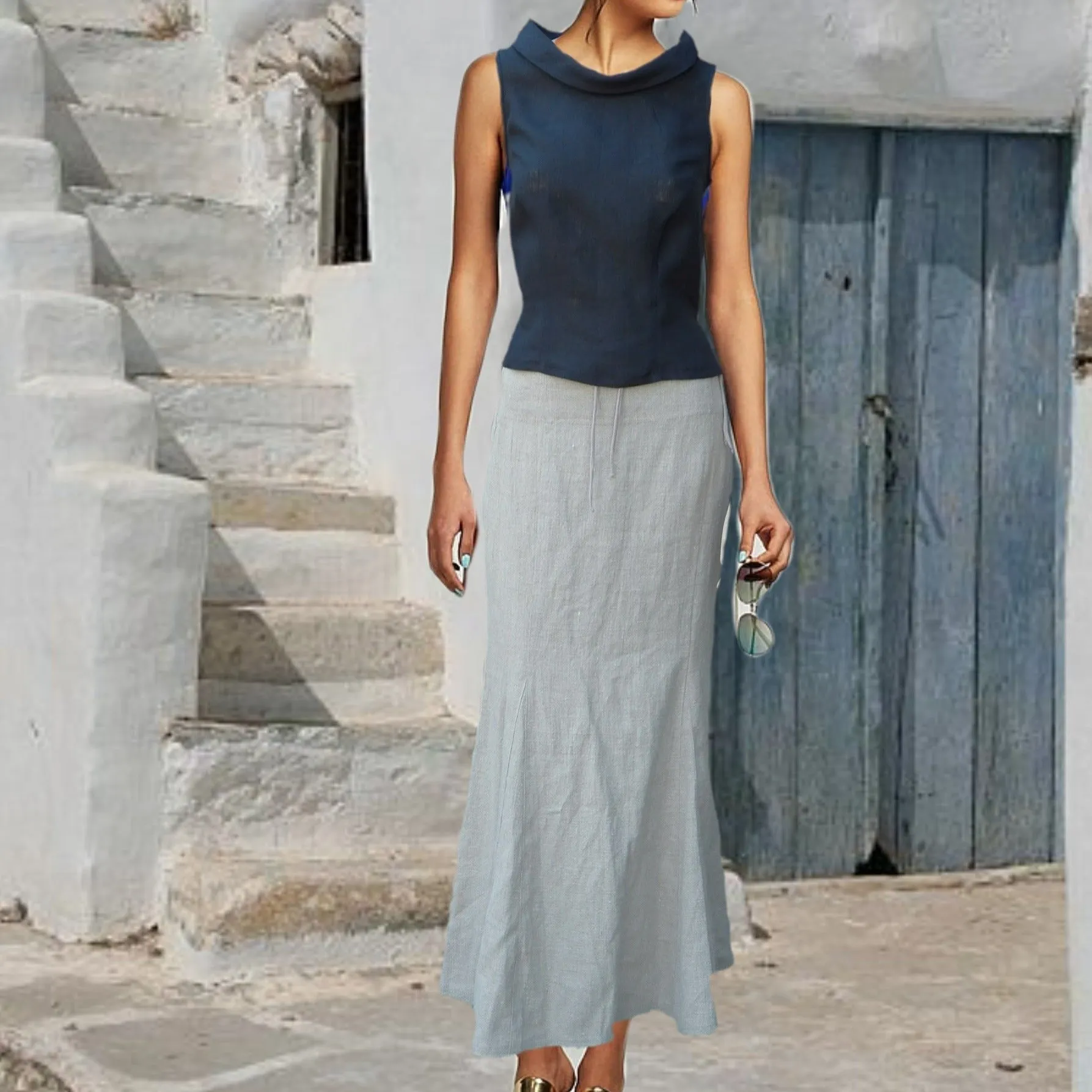 lange linnen A-lijn rok / organic linen A-line maxi skirt
