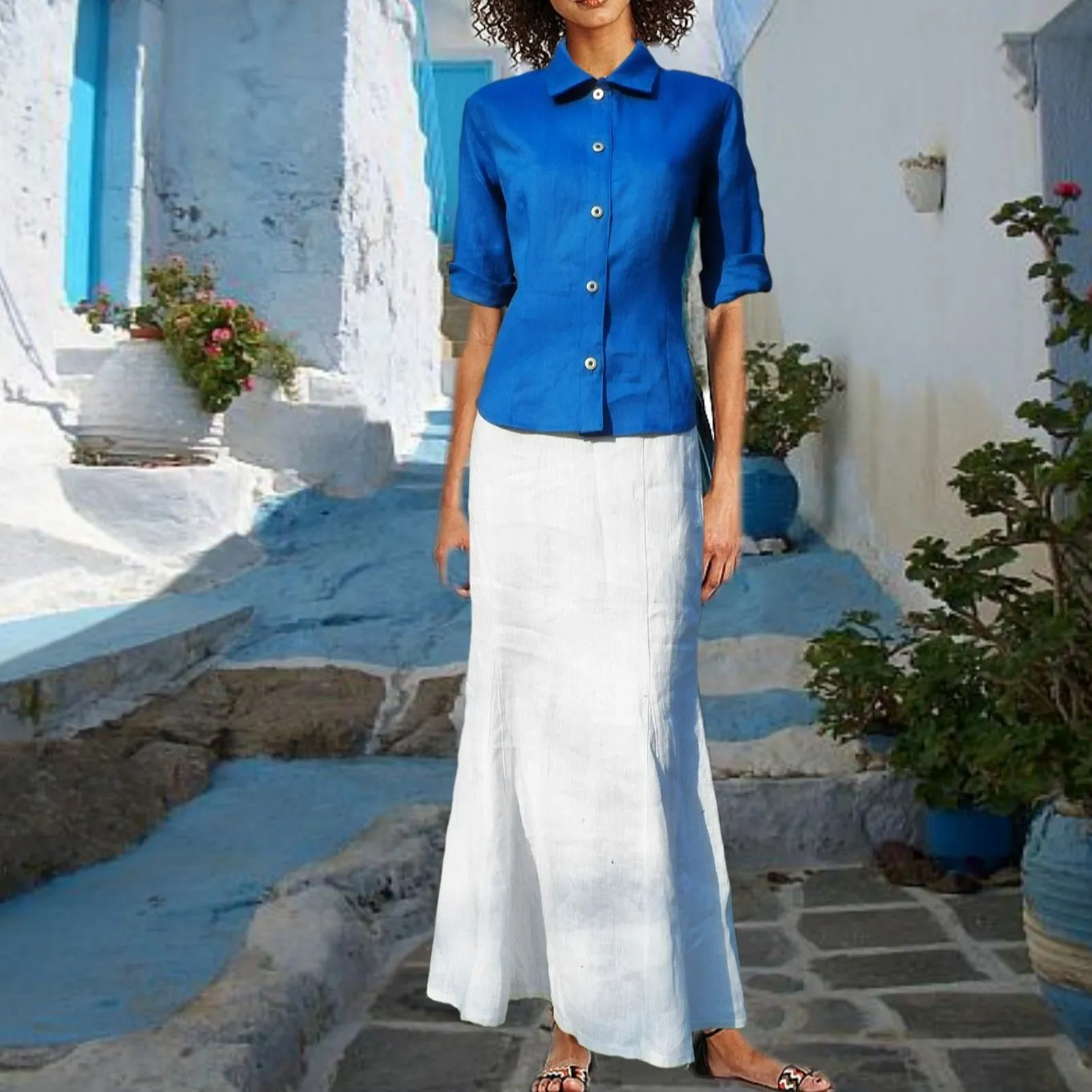 lange linnen A-lijn rok / organic linen A-line maxi skirt