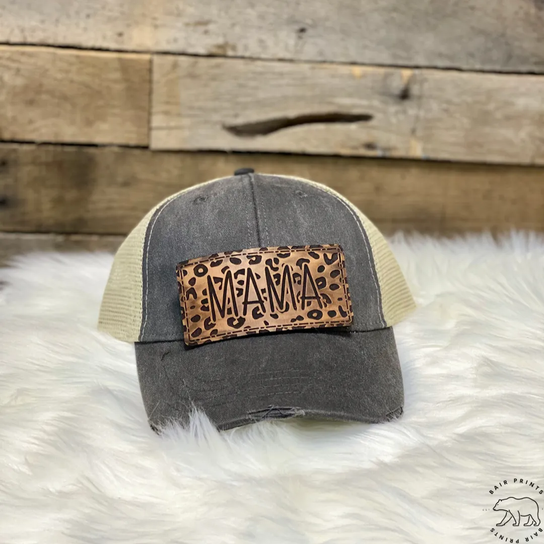 Leopard Mom Hat. Baseball Mom Hat with Leather Patch