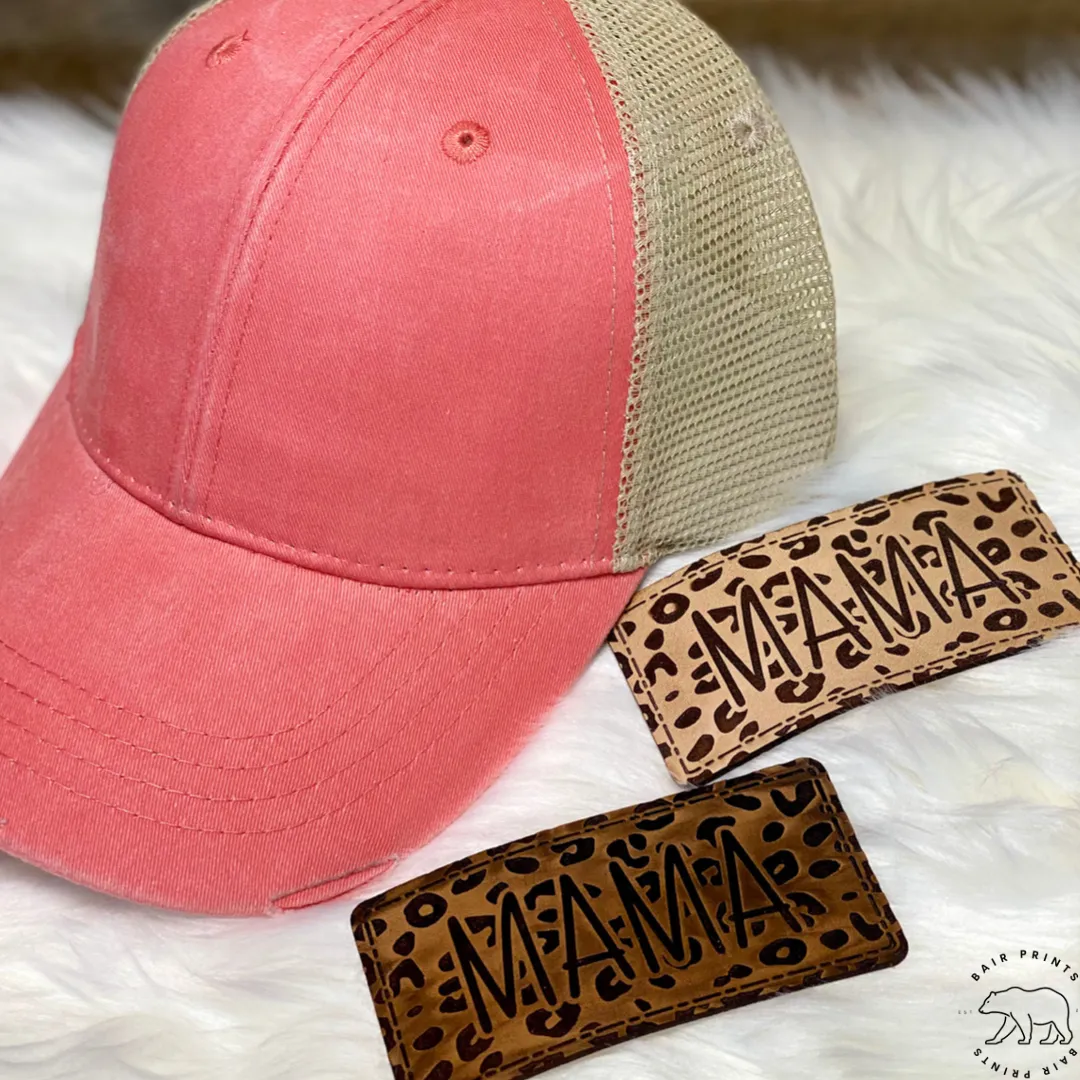 Leopard Mom Hat. Baseball Mom Hat with Leather Patch