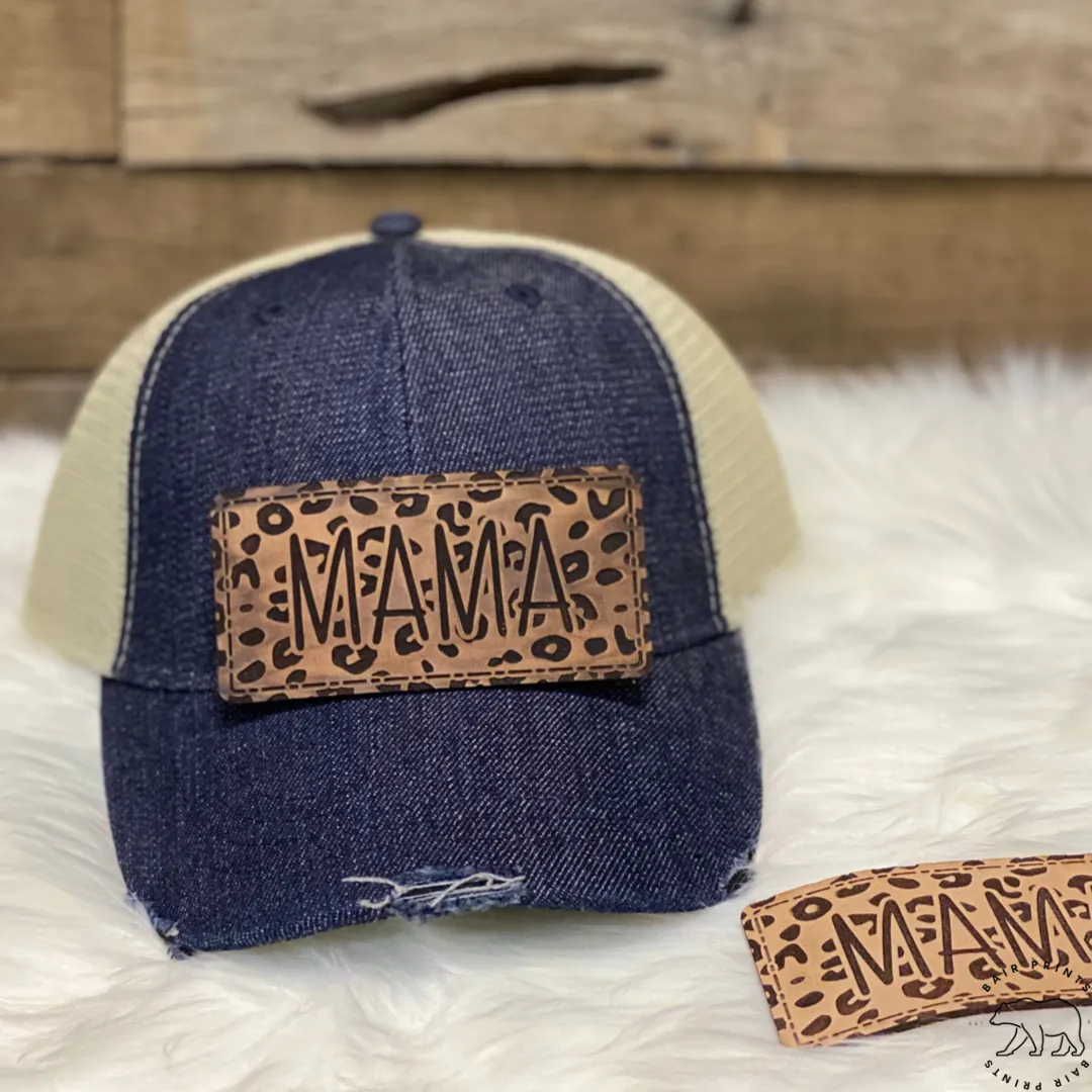 Leopard Mom Hat. Baseball Mom Hat with Leather Patch
