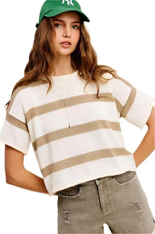 Lightweight Stripe Sweater Short Sleeve Top