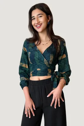 Long Sleeve Wrap Top - Brush Strokes
