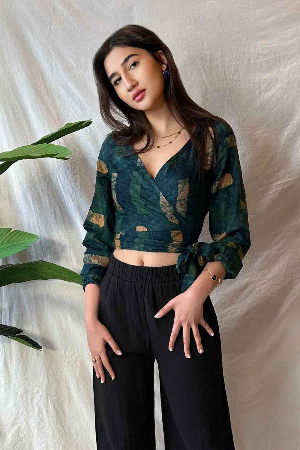 Long Sleeve Wrap Top - Brush Strokes