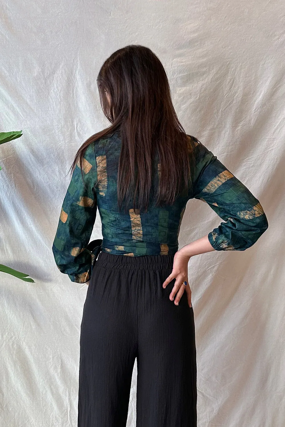 Long Sleeve Wrap Top - Brush Strokes