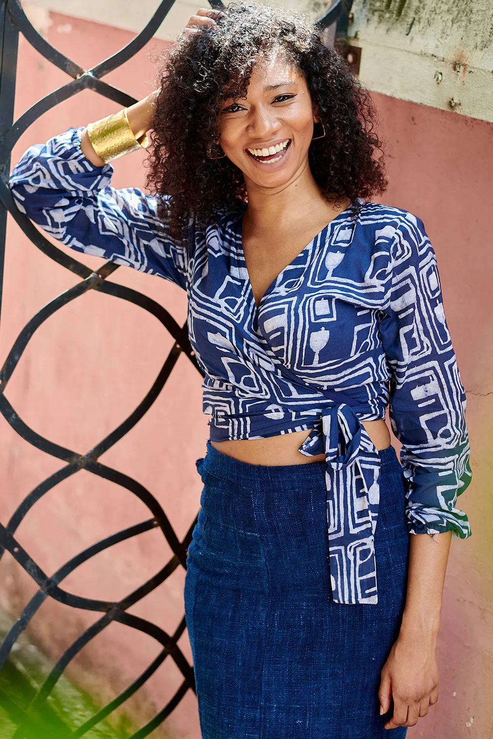 Long Sleeve Wrap Top - Coco Blue