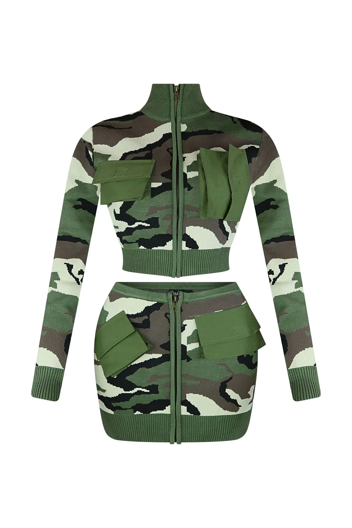 Lost Me Camo Knit Top & Skirt SET