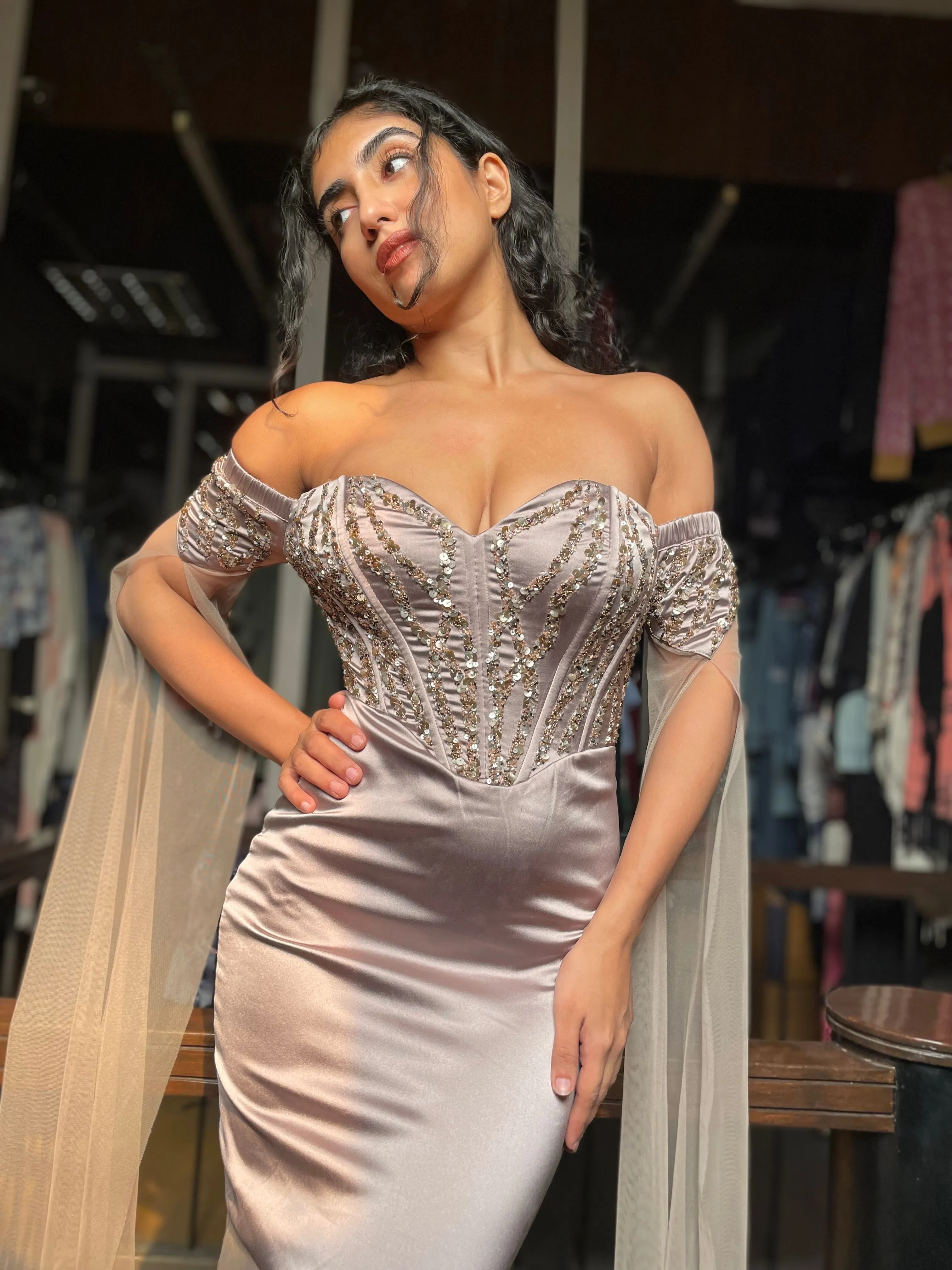 Lucia Hand-Embroidered Trumpet Corset Gown