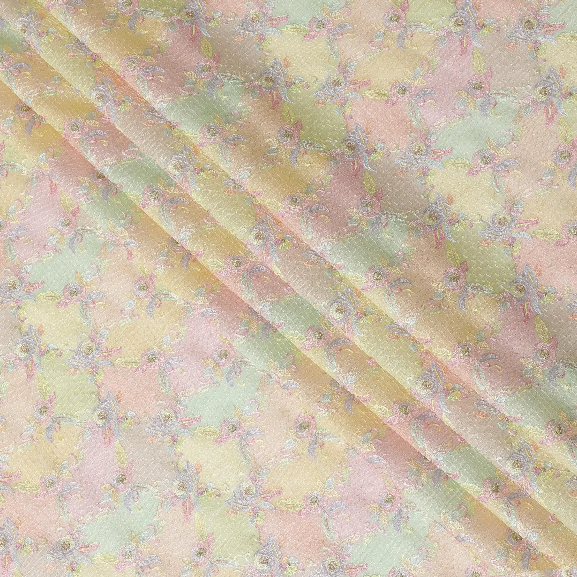 Multicolor Premium pure cotton silk fabric with same tone embrodiery in floral design-D16860