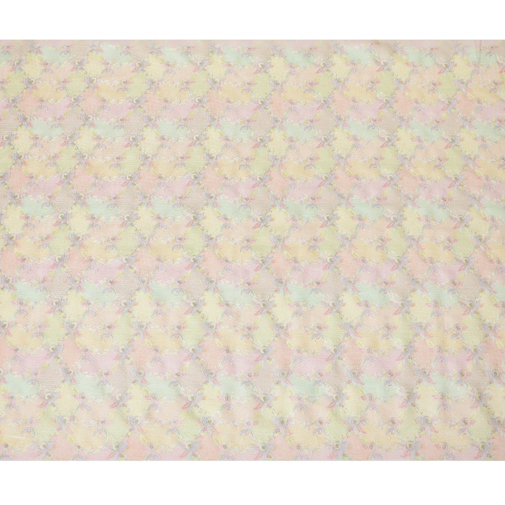 Multicolor Premium pure cotton silk fabric with same tone embrodiery in floral design-D16860