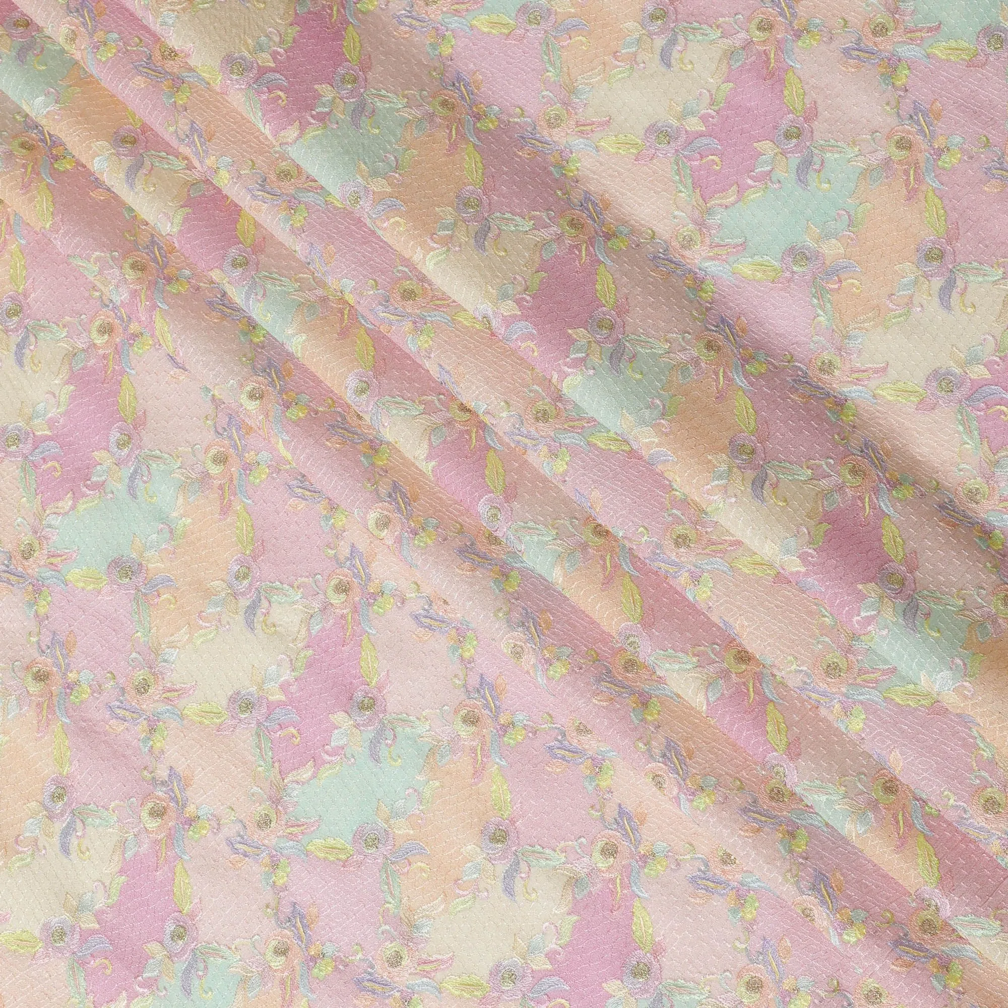 Multicolor Premium pure cotton silk fabric with same tone embrodiery in floral design-D16861