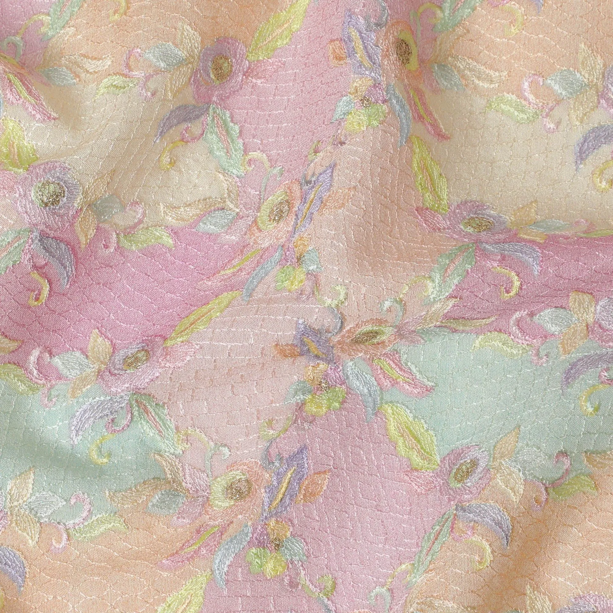 Multicolor Premium pure cotton silk fabric with same tone embrodiery in floral design-D16861
