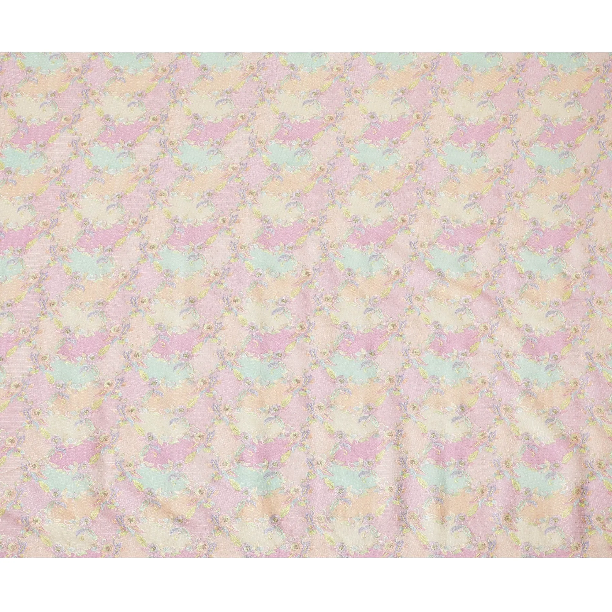 Multicolor Premium pure cotton silk fabric with same tone embrodiery in floral design-D16861