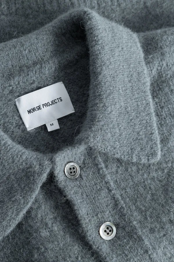 Norse Projects Rasmus Brushed Polo - Mouse Grey