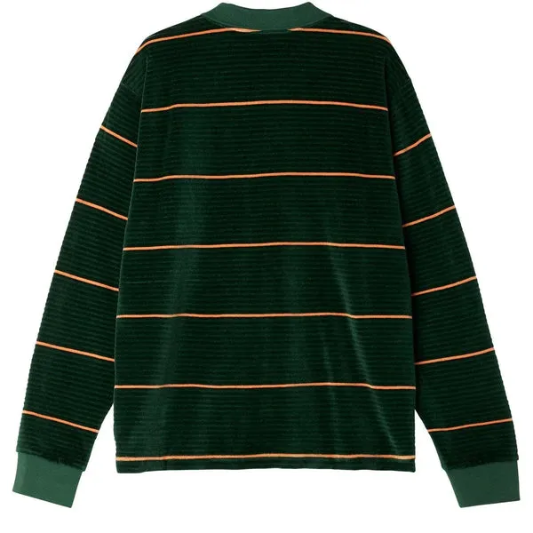 Obey Fete Velour Stripe Polo - Dark Cedar