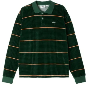 Obey Fete Velour Stripe Polo - Dark Cedar