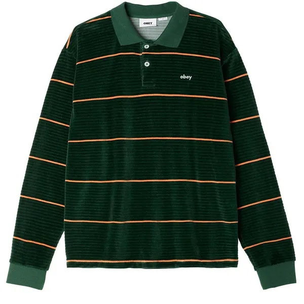 Obey Fete Velour Stripe Polo - Dark Cedar