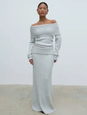 Petra Bardot Cosy Rib Knit Jumper - Grey Marl