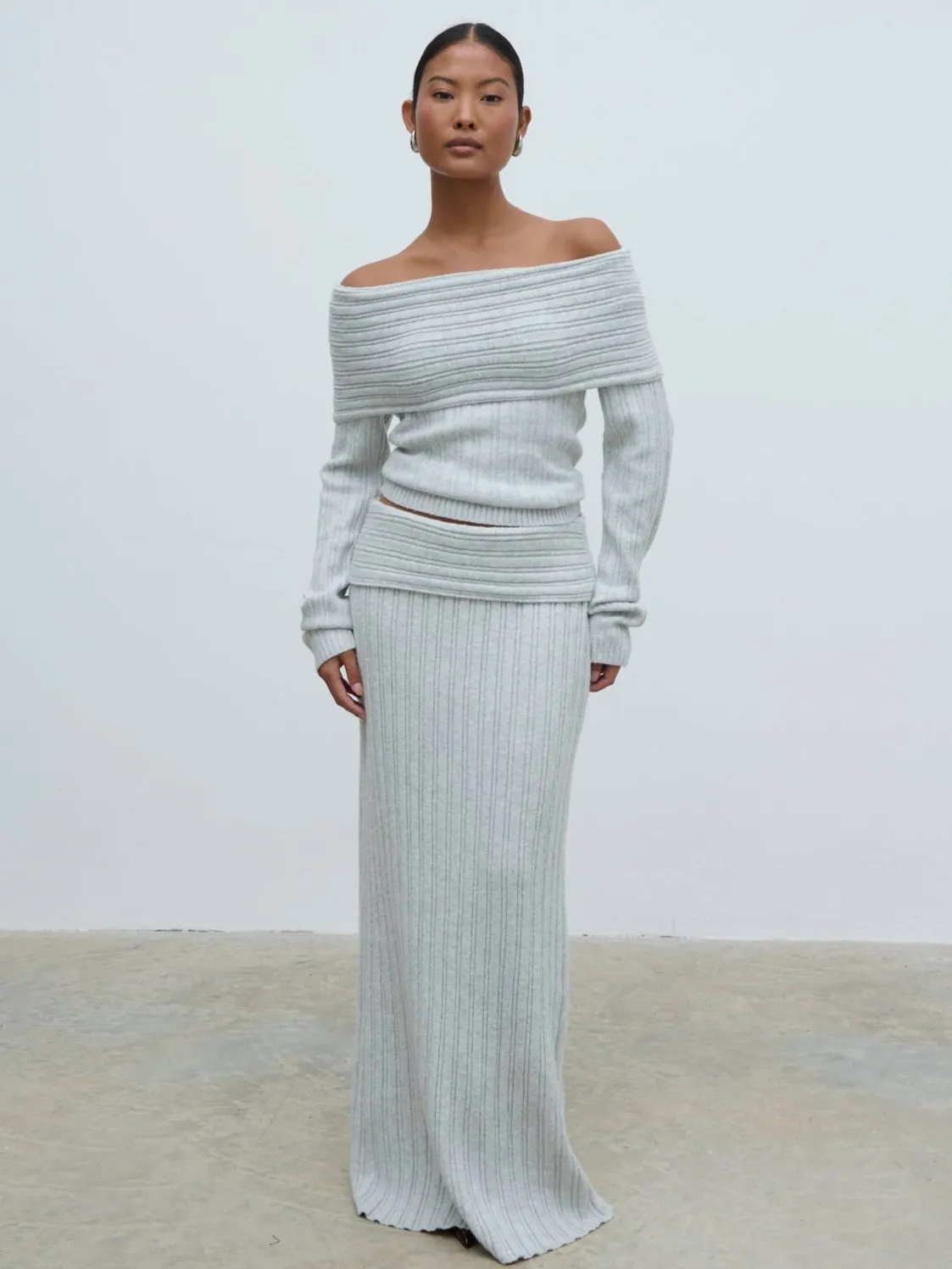 Petra Bardot Cosy Rib Knit Jumper - Grey Marl