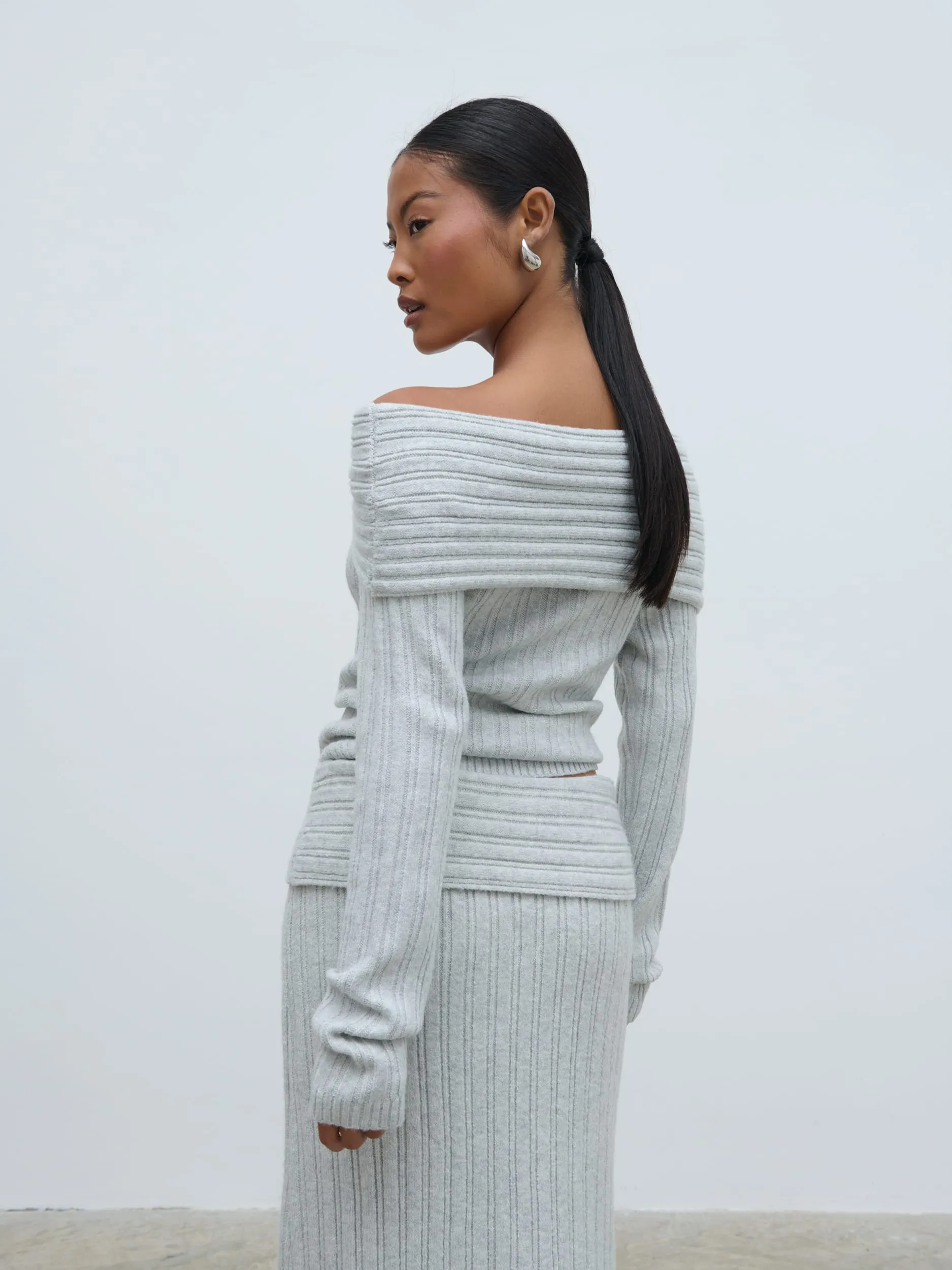 Petra Bardot Cosy Rib Knit Jumper - Grey Marl