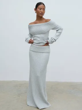 Petra Cosy Rib Knit Maxi Skirt - Grey Marl