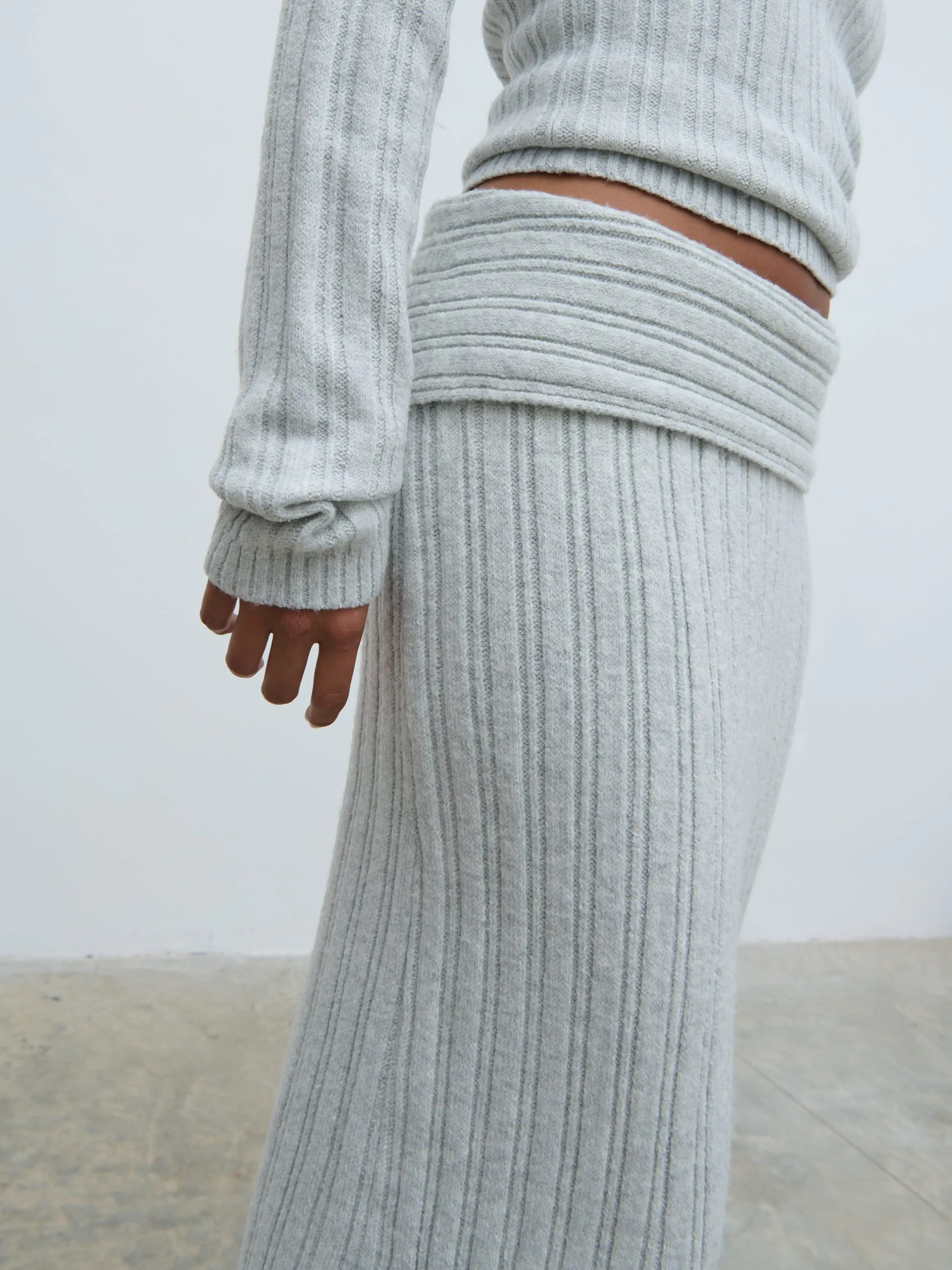 Petra Cosy Rib Knit Maxi Skirt - Grey Marl