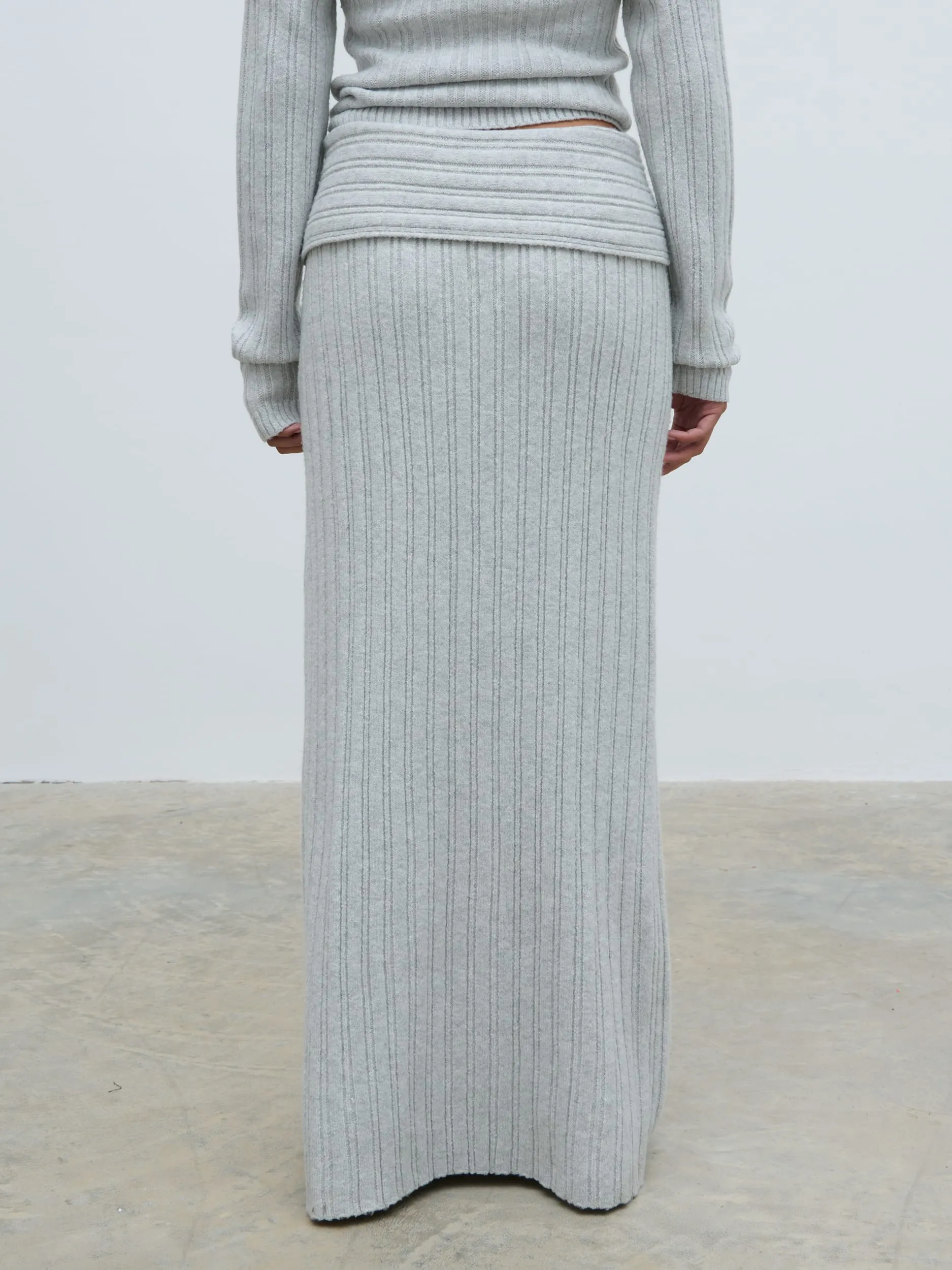 Petra Cosy Rib Knit Maxi Skirt - Grey Marl